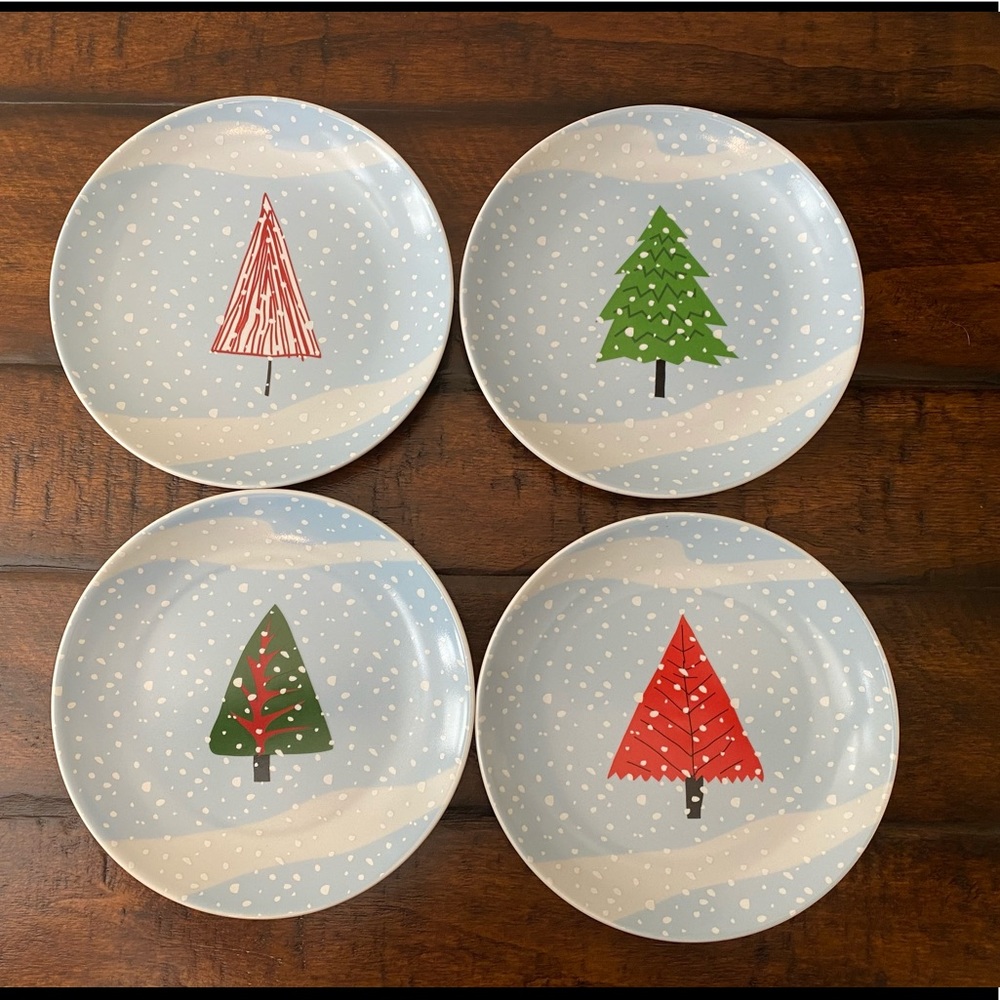 Snowy Christmas Tree Dessert Plates S/4